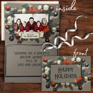 Rustic Grey Vintage Pine Ornament Frame Family  Holiday Card