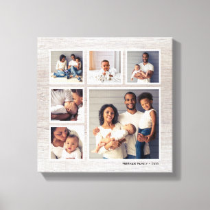 Rustic Grey Weathered Wood 6 Square Photo Collage Canvas Print