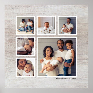 Rustic Grey Weathered Wood 6 Square Photo Collage Poster