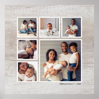 Rustic Grey Weathered Wood 6 Square Photo Collage Poster