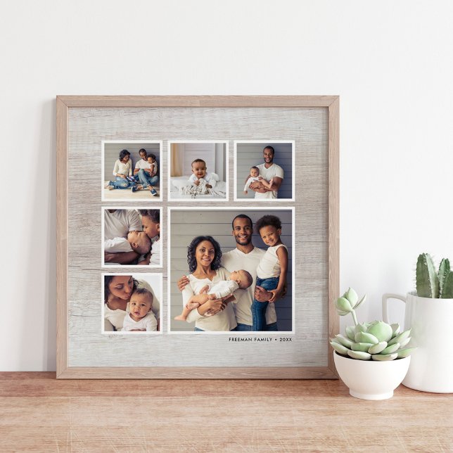 Rustic Grey Weathered Wood 6 Square Photo Collage Poster (Creator Uploaded)