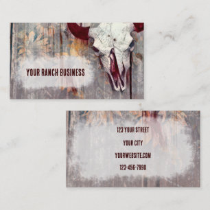 Rustic Grey Western Bull Skull Yellow Sunflowers Business Card