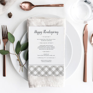 Rustic Grey & White Plaid Thanksgiving Dinner Menu