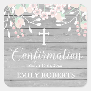 Rustic grey wood blush floral conformation square sticker