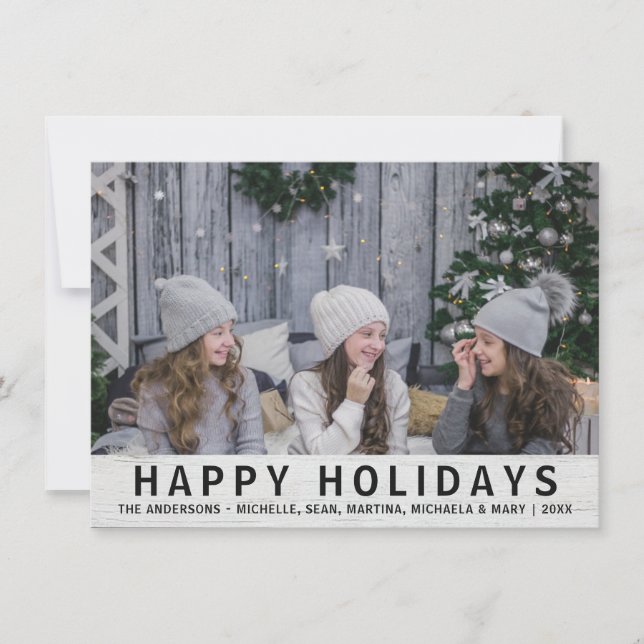 Rustic Grey Wood Christmas Happy Holidays PHOTO Holiday Card (Front)