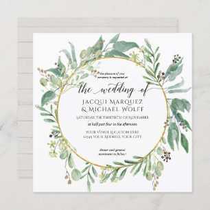Rustic Grey Wood Eucalyptus Foliage Watercolor Invitation