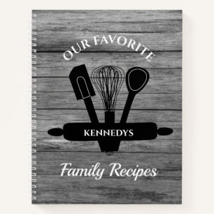 Rustic Grey Wood Favourite Family Recipes Cookbook Notebook