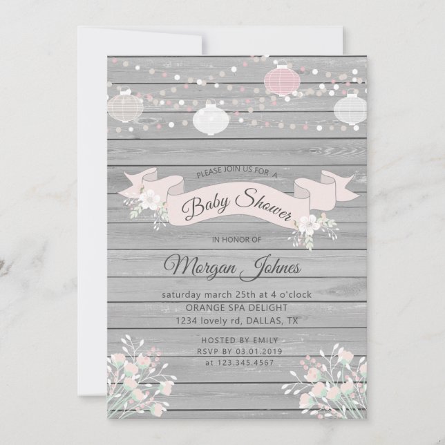 Rustic grey wood floral Baby Shower Invitation (Front)