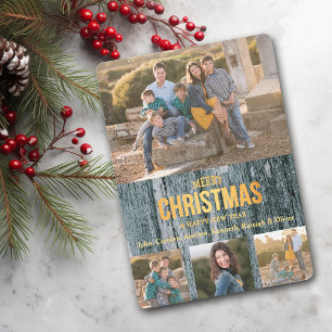 Rustic Grey Wood Four Photo Template Christmas