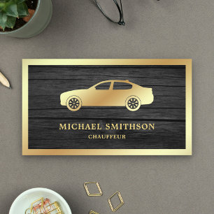 Rustic Grey Wood Gold Car Professional Chauffeur Business Card