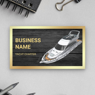 Rustic Grey Wood Gold Luxury Yacht Charter Business Card