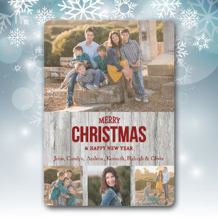 Rustic Grey Wood Panel Four Photo Template Holiday