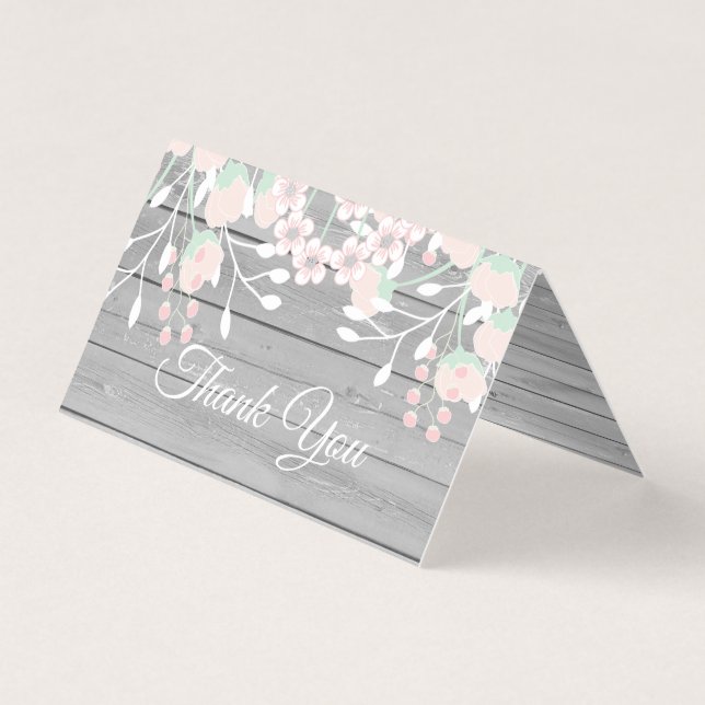 Rustic grey wood photo folded thank you card (Front)