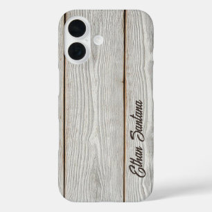 Rustic Grey Wood Plank Custom Name iPhone 16 Case