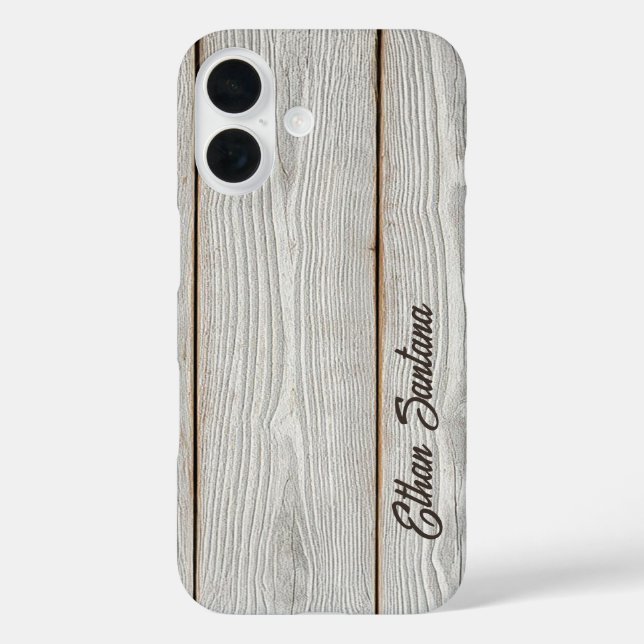 Rustic Grey Wood Plank Custom Name Case-Mate iPhone Case (Back)
