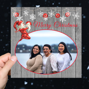 Rustic Grey Wood Red Elf Vintage Merry Christmas