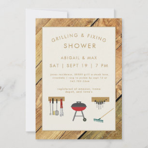 Rustic Grilling & Fixin Couples Wedding Shower II Invitation