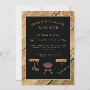 Rustic Grilling & Fixin Couples Wedding Shower Invitation