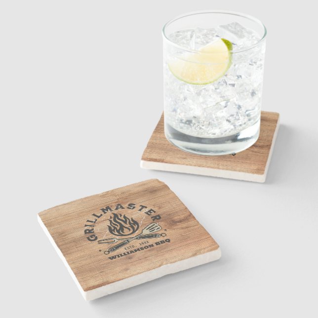Rustic GRILLMASTER Custom Stone Coaster (Side)