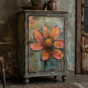 Rustic Grunge Pink Daisy Abstract Floral Decoupage Tissue Paper
