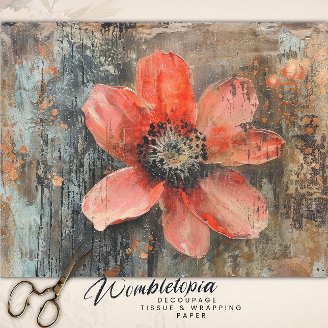 Rustic Grunge Red Poppy Abstract Floral Decoupage Tissue Paper (Creator Uploaded)