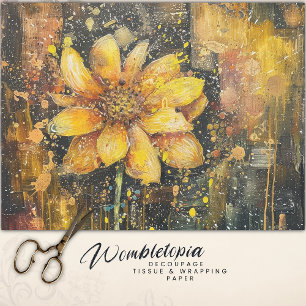Rustic Grunge Sunflower Abstract Floral Decoupage Tissue Paper