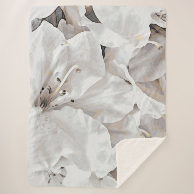*~* Rustic Grunge White Azalea Flowers Neutral  Sherpa Blanket (Front)