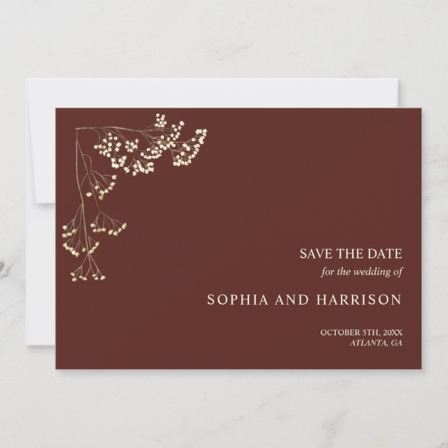 Rustic Gypsophila Beet Wedding Save The Date (Front)