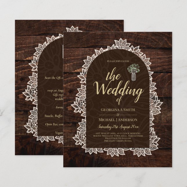 Rustic Gypsophila Lace PHOTO WEDDING INVITATION (Front/Back)