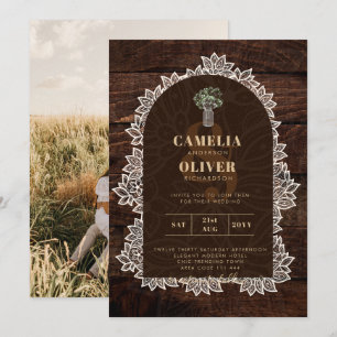 Rustic Gypsophila Lace PHOTO WEDDING INVITATION