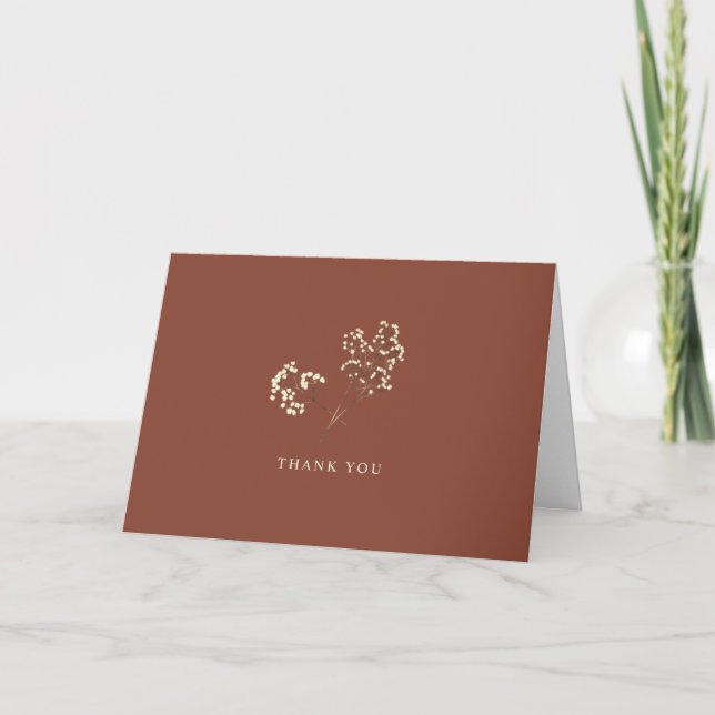 Rustic Gypsophila Terracotta Wedding Thank You Card (Front)