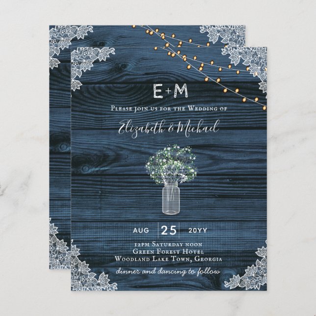 Rustic Gypsophila WOODLAND WEDDING BUDGET Invite (Front/Back)