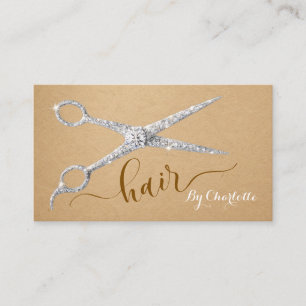 Rustic Hair Stylist Diamond Scissors Kraft Business Card