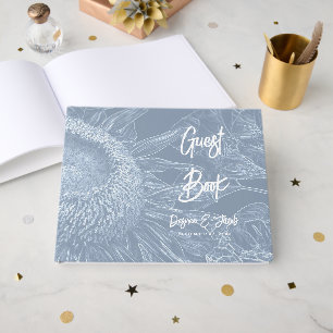 Rustic Half Sunflower Dusty Blue White Floral Art  Guest Book