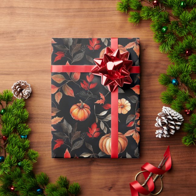 Rustic Halloween Fall Leaves Pumpkin Wrapping Paper (Holiday Gift)