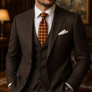 Rustic Halloween Orange and Brown Tartan Plaid  Tie