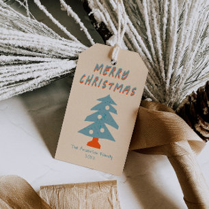Rustic Hand Drawn Blue Christmas Tree Funky Gift Tags