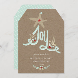 Rustic Hand Drawn Blue Joy Calligraphy Foliage Holiday Card