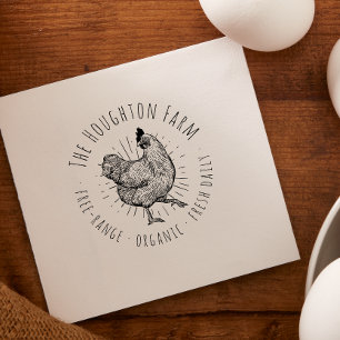 Rustic Hand Drawn Chicken Farm Free-Range Eggs Rubber Stamp