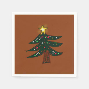 Rustic Hand Drawn Christmas Tree Brown Napkin