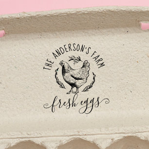 Rustic Hand-drawn Family Farmhouse Hen Fresh Egg Rubber Stamp