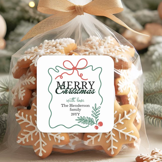 Rustic Hand-drawn frame mistletoe Merry Christmas  Square Sticker (Creator Uploaded)