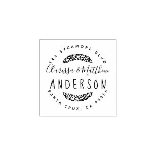 Rustic Hand Drawn Married Couple Return Address Rubber Stamp