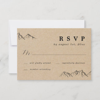 Rustic Hand-drawn Mountains & Trees Wedding RSVP Card