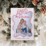 Rustic Hand Drawn Red Bow Photo Christmas Card<br><div class="desc">Wish everyone you know a very happy holiday with this lovely photo card! Easily edit the photo,  family name and message on the back!</div>