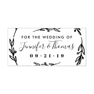 Rustic Hand Drawn Wreath Save The Date Self-inking Stamp