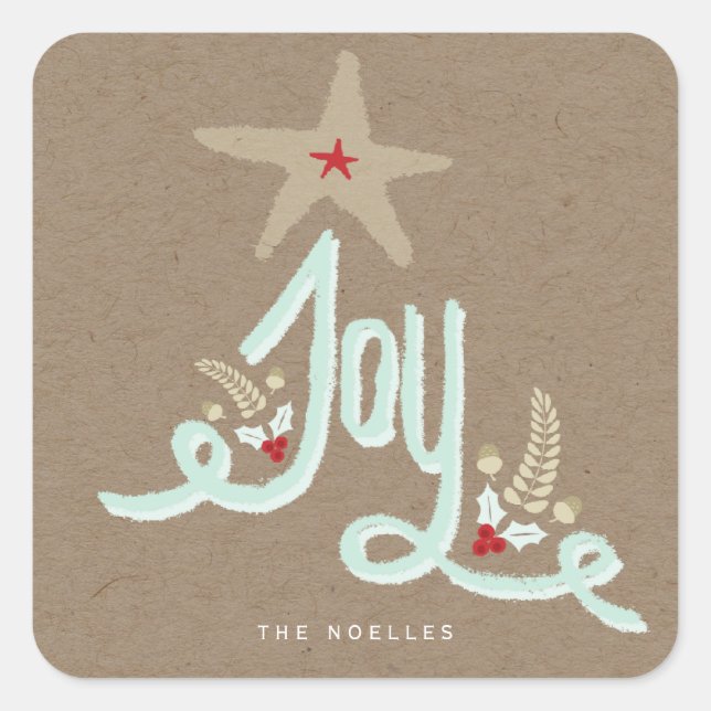 Rustic Hand Lettered Joy Kraft Holiday Sticker (Front)