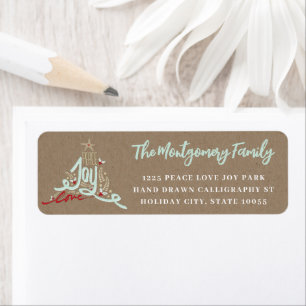Rustic Hand Lettered Peace Love Joy Return Address