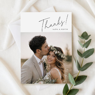 Rustic Hand Lettered Script Photo Wedding Thank You Card