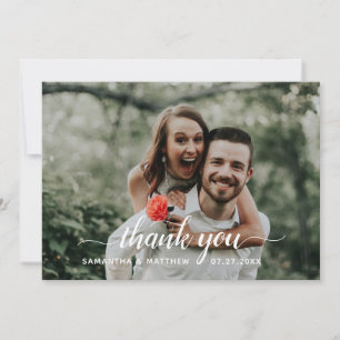 Rustic Hand Lettered Script Photo Wedding Thank You Card